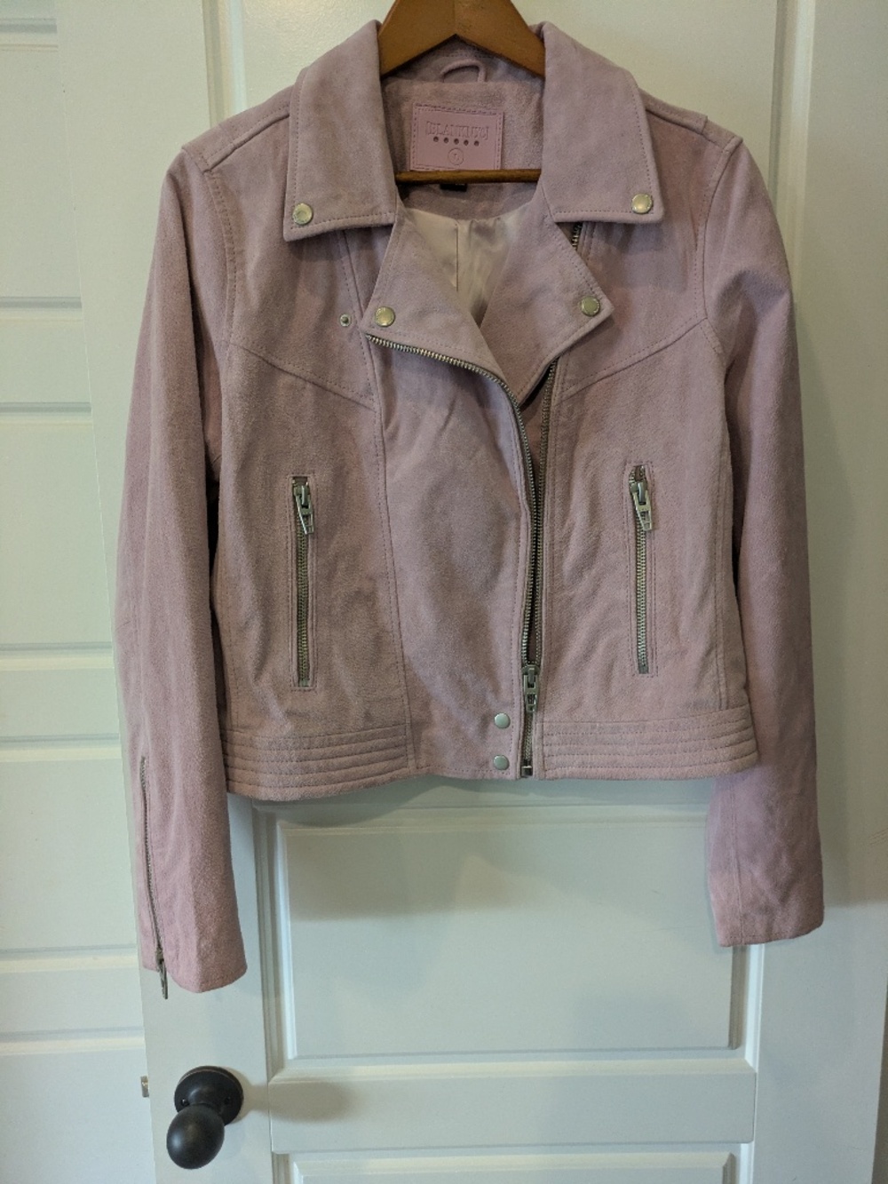 Blank NYC Size Large Pink Suede Asymmetrical Leather Lined Moto Jacket